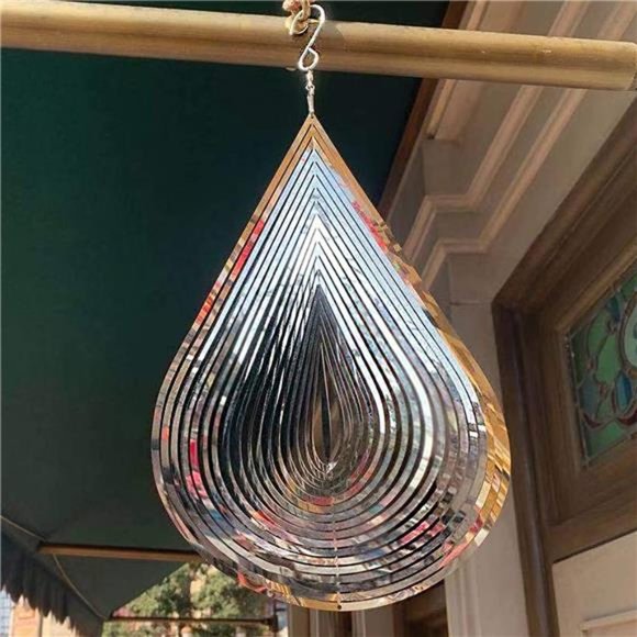 Wind Spinner Stainless Steel 3D Flowing Light 12“x 8“ with 360° Rotating Hook - Picture 1 of 6